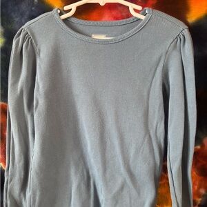 Blue Ribbed Long Sleeve Top